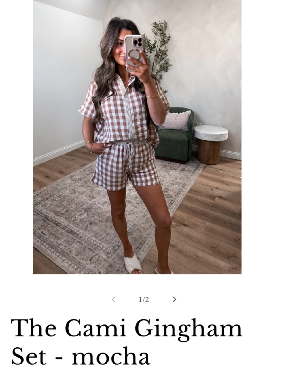 The Cami Gingham Shorts Set - mocha